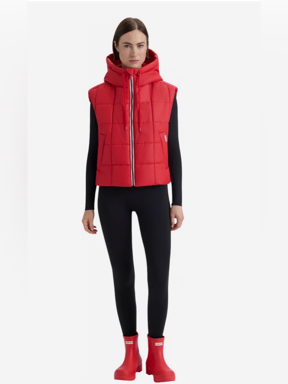 Hunter Red Quilted Hooded Puffer Vest - Picture 2 of 11